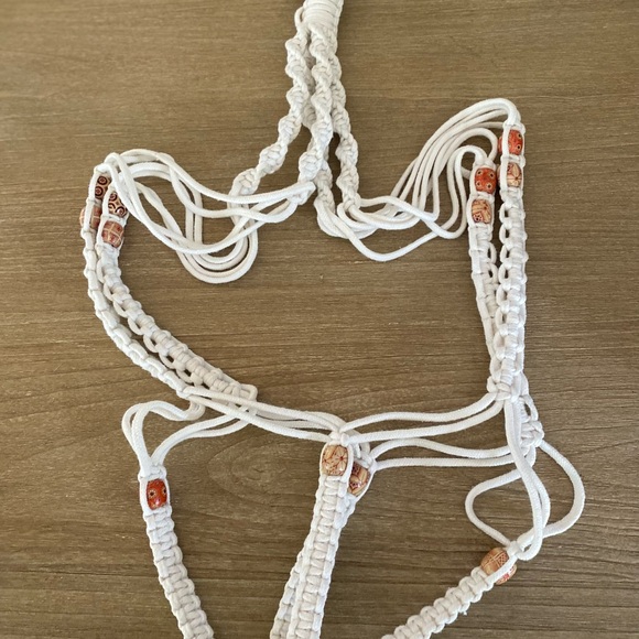 Macrame Indoor Hanging Planter Basket Wood Beads please see photo for bead color - Picture 3 of 4